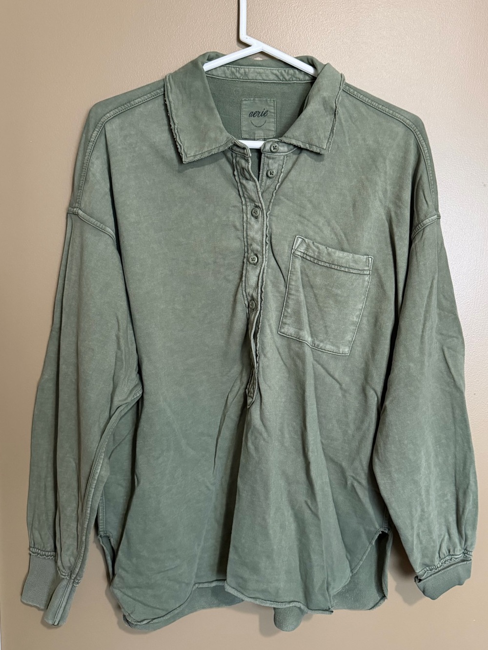 aerie Sage Green Button-Up Sweatshirt